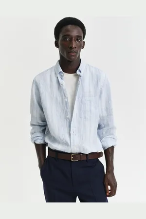 GANT Men Chemise coupe regular en lin à rayures fines (S)