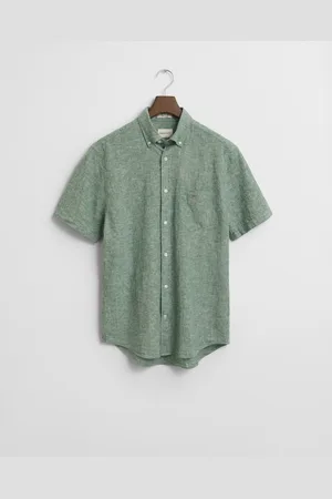 GANT Men Chemise regular fit en coton et lin à manches courtes (S)