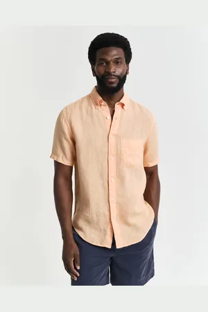 GANT Men Chemise regular fit en lin teint en pièce à manches courtes (S)