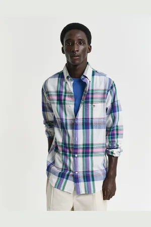 GANT Men Chemise coupe regular en seersucker à carreaux madras (S)