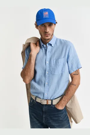 GANT Men Chemise regular fit en lin teint en pièce à manches courtes (S)