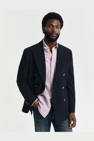 GANT Men Veste Club Blazer coupe slim en seersucker à rayures (48)
