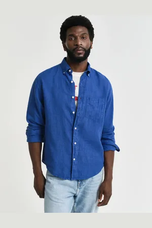GANT Men Chemise regular fit en lin teint en pièce (S)