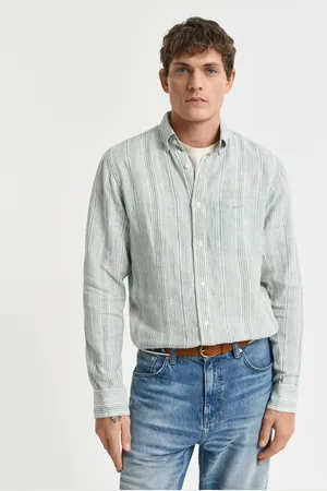 GANT Men Chemise coupe regular en lin à rayures fines (S)