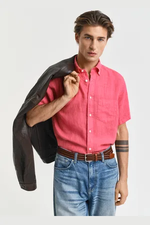 GANT Men Chemise regular fit en lin teint en pièce à manches courtes (S)