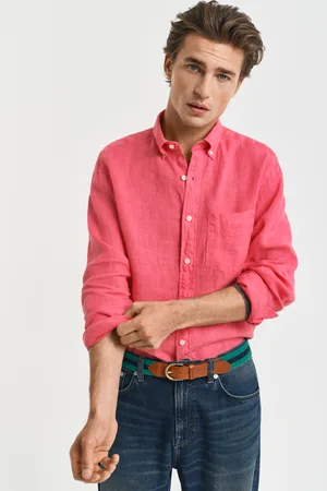 GANT Men Chemise regular fit en lin teint en pièce (S)