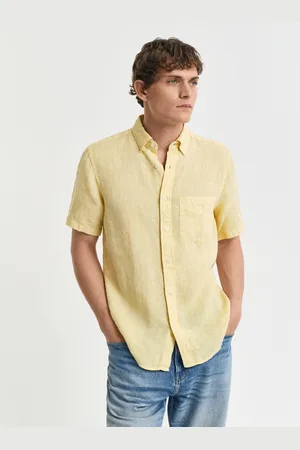 GANT Men Chemise regular fit en lin teint en pièce à manches courtes (S)