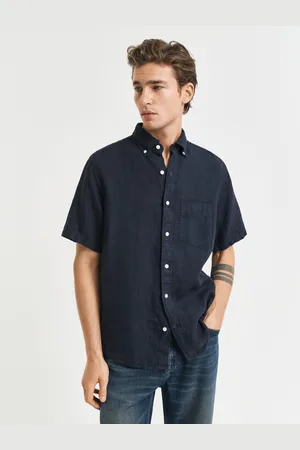GANT Men Chemise regular fit en lin teint en pièce à manches courtes (S)