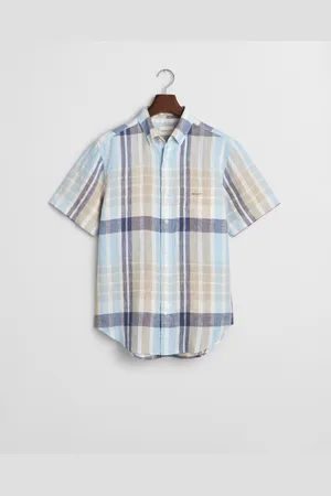 GANT Men Chemise coupe regular à manches courtes en lin avec carreaux madras (S)