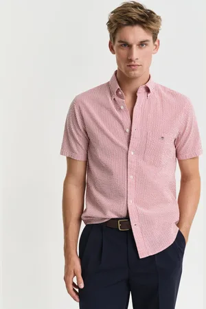 GANT Men Chemise coupe regular rayée à manches courtes en Seersucker (S)