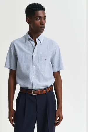 GANT Men Chemise coupe regular rayée à manches courtes en Seersucker (S)