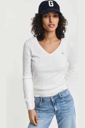 GANT Women Pull col V en maille de coton stretch à torsades (XS)