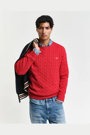 GANT Men Pull col rond en maille de coton torsadée (M)
