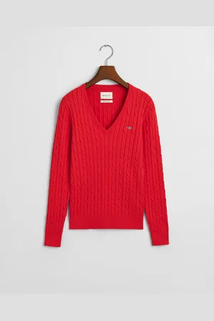 GANT Women Pull col V en maille de coton stretch à torsades (XS)