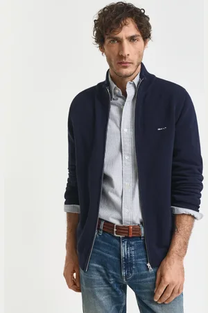 GANT Men Cardigan zippé en coton piqué (XS)