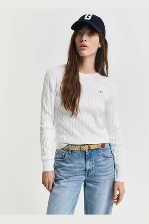 GANT Women Pull col rond en maille de coton stretch à torsades (XXS)