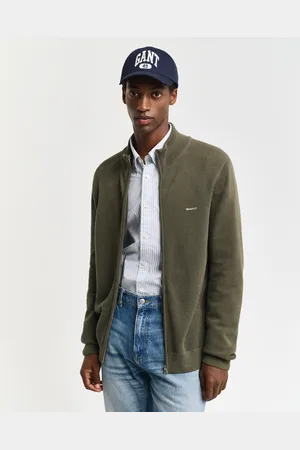 GANT Men Cardigan zippé en coton piqué (S)
