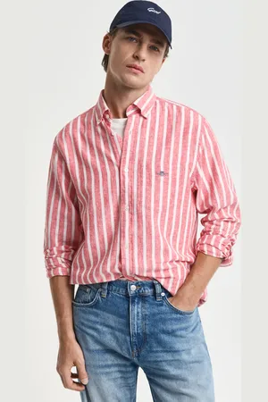 GANT Men Chemise coupe regular en coton et lin à rayures (S)