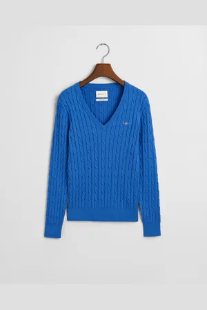 GANT Women Pull col V en maille de coton stretch à torsades (XS)