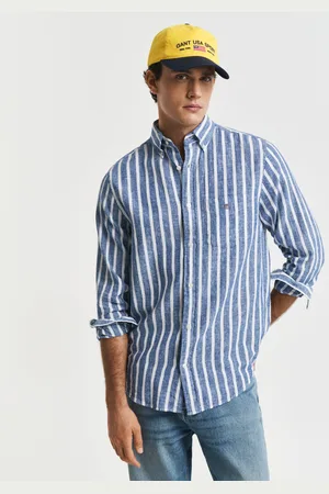 GANT Men Chemise coupe regular en coton et lin à rayures (S)