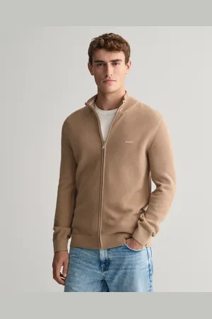 GANT Men Cardigan zippé en coton piqué (M)
