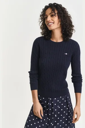 GANT Women Pull col rond en maille de coton stretch à torsades (XXS)
