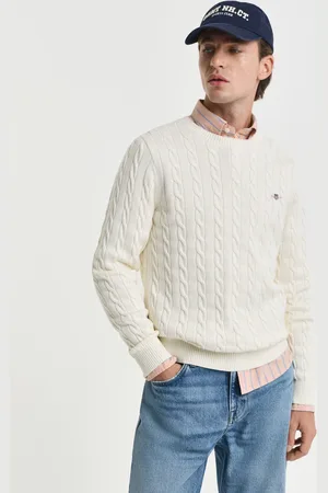 GANT Men Pull col rond en maille de coton torsadée (S)
