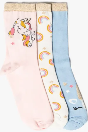 Gémo Chaussettes fille à tige haute et licorne pailletée (lot de 3)