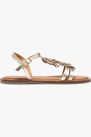 Taneo Sandales fille dessus cuir à franges métallisées – Tanéo