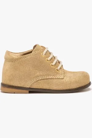 NA! Chaussures premiers pas bébé fille en cuir uni à paillettes et à lacets -