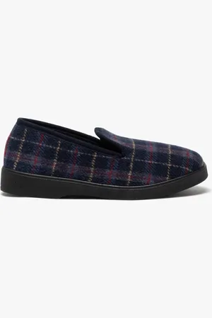 Gémo Pantoufles homme dessus en coton à carreaux doublées sherpa
