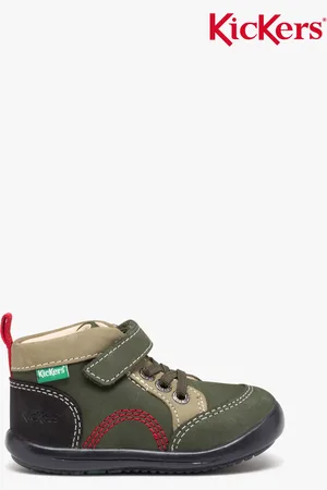 Kickers Chaussures premiers pas bébé garçon en cuir à lacets élastiques et à scratch -