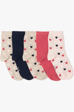 Gémo Chaussettes fille à motifs coeurs tige haute (lot de 5)