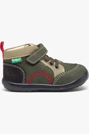 Kickers Chaussures premiers pas bébé garçon en cuir à lacets élastiques et à scratch -