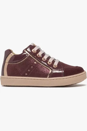 NA! Baskets bébé fille en cuir vernies et à paillettes avec lacets -