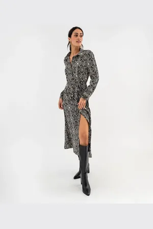 Gémo Robe chemise longue à manches longues en satin imprimé femme