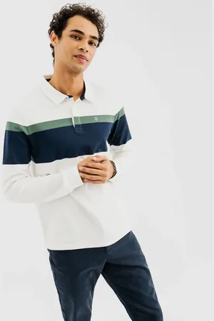 Gémo Polo à manches longues tricolore avec col chemise homme
