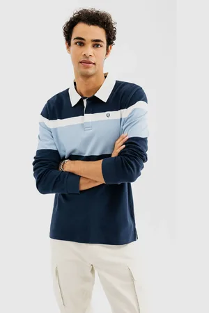 Gémo Polo à manches longues tricolore avec col chemise homme