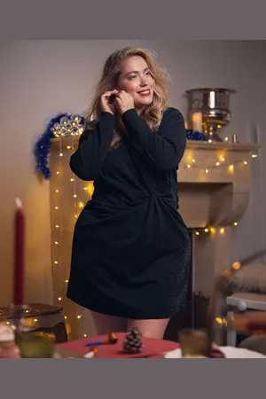 Gémo Robe courte à manches longues en maille pailletée femme grande taille