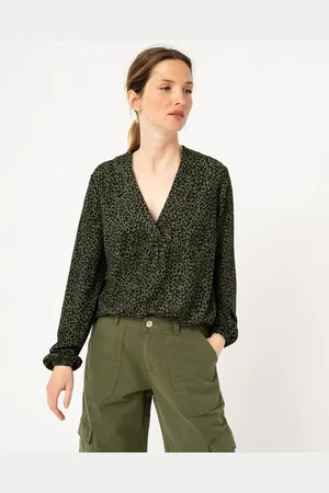 Gémo Tee-shirt à manches longues et col V en maille texturée femme