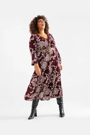 Gémo Robe longue à manches longues fluide fleurie femme grande taille