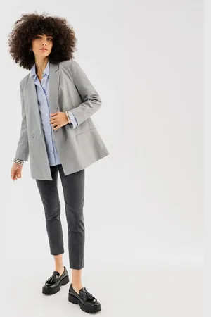 Gémo Pantalon droit extensible en toile chinée avec ceinture femme