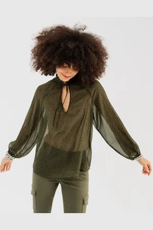 Gémo Blouse en voile transparent avec col froncé femme