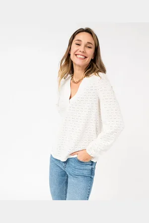 Gémo Tee-shirt à manches longues et col V en maille ajourée femme
