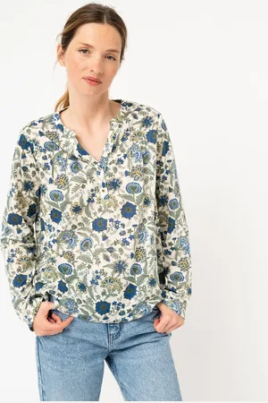 Gémo Tee-shirt à manches longues imprimé avec col boutonné femme