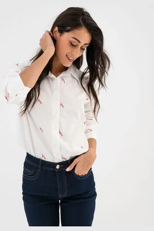 Gémo Chemise en coton avec inscriptions brodées femme