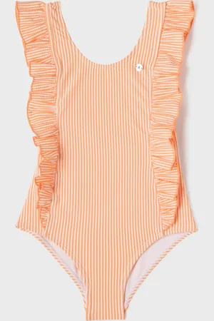 LuluCastagnette Maillot de bain 1 pièce en matière gaufrée, rayée, à volants fille -