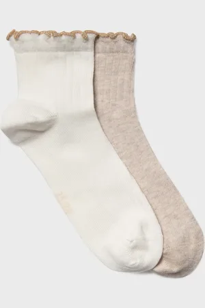 Gémo Chaussettes hautes à côtes plates et ourlet pailletée fille (lot de 2)