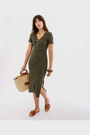 Gémo Robe longue en maille côtelée à manches courtes femme