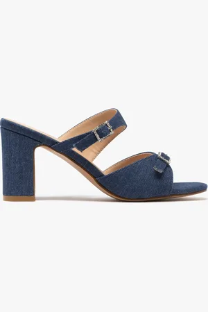 FOLLOW ME Mules à talon haut et boucles à strass en jean femme